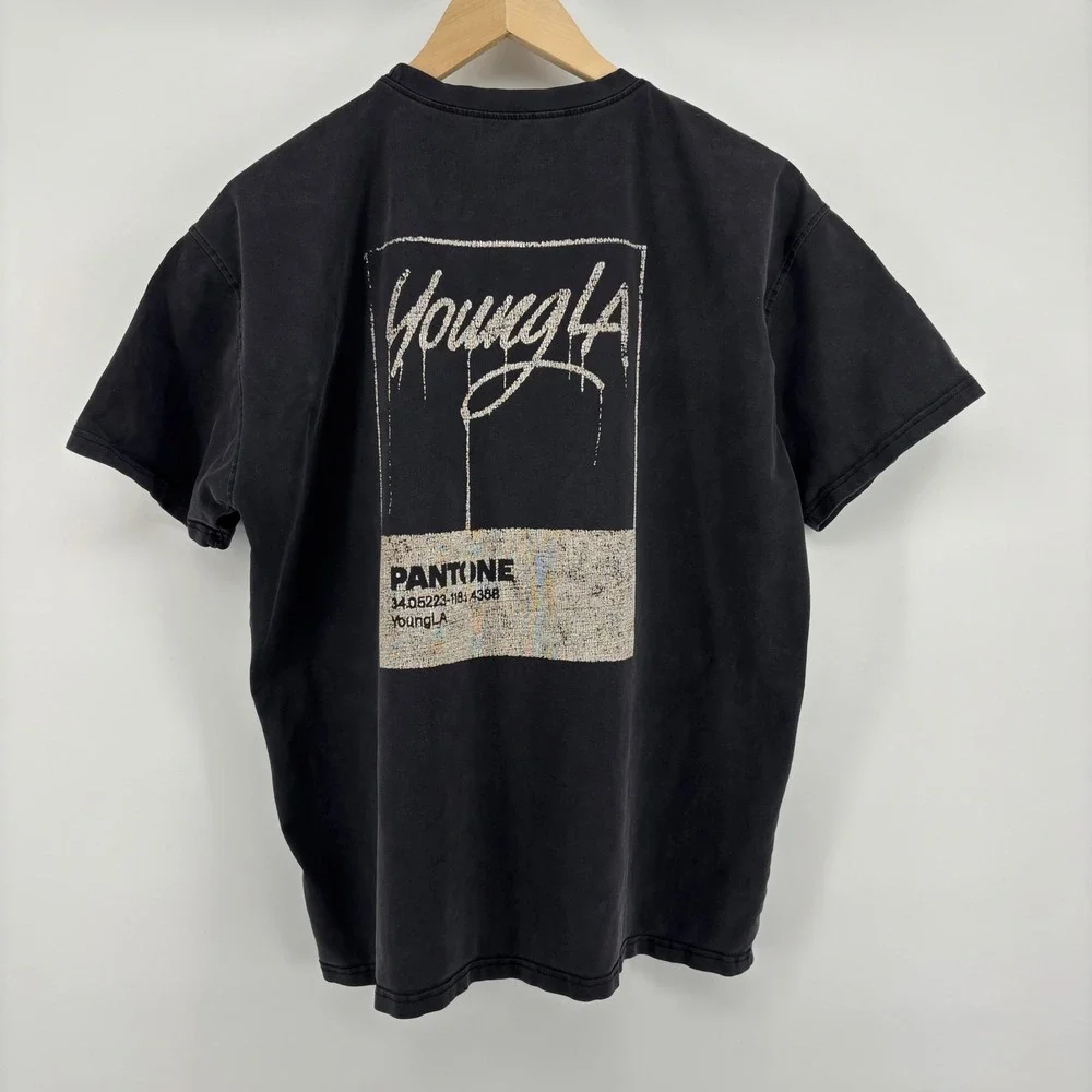 YoungLA Graphic T-Shirt Mens Small Black Excellent Pantone Graffiti Boxy Fit - Picture 7 of 7